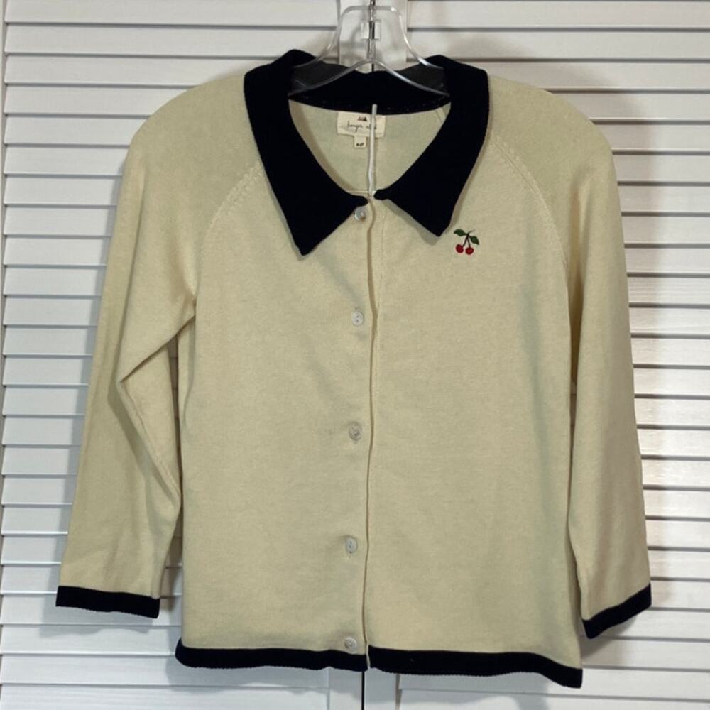 NWT Konges Slojd Knit Collared Cherry Embroidery Cotton Cardigan Girls 8-9 years